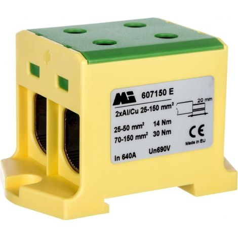 Conector de riel de 2 v铆as 35-150 mm2 amarillo-verde euro multiOTL 150 2xAl/Cu 607150 E