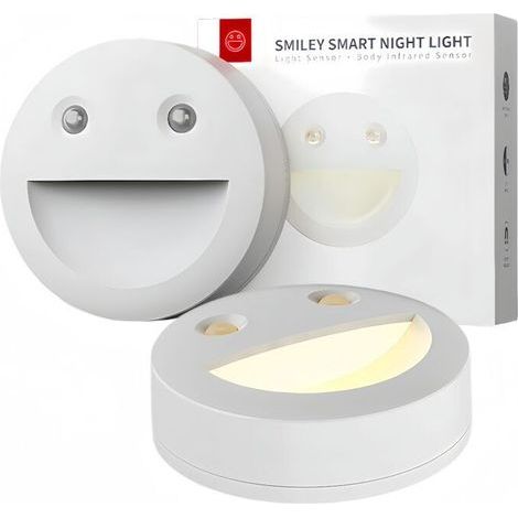 Lächelndes Nachtlicht mit Bewegungssensor, 4 Modi, magnetisch, energiesparend, warmweiß/kaltweiß, batteriebetrieben, intelligentes Nachtlicht ideal für Kinder (1/4)