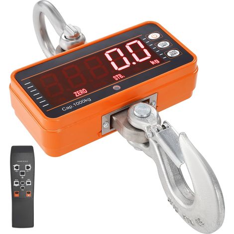 Balance de Pont Numérique 2200 lbs/1000 kg, Crochet Industrielle avec Télécommande, Boîtier Aluminium, Écran LED, Précision Élevée pour Chantier, Usine, Ferme, Chasse (Orange) (1/5)