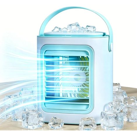 Tragbare USB-Klimaanlage, Luftkühler mit Eiswürfelbehälter, leiser Ventilator mit weiß-blauem Touchscreen – KZQ (1/5)