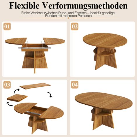 Table à manger extensible marron foncé en MDF et métal avec rangement ouvert et coins arrondis pour salle à manger (1/5)