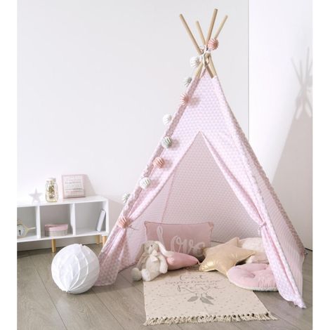Atmosphera – Tipi enfant 120 x 120 x 160 cm – Bois peuplier et polyester – Housse de rangement incluse – Pour intérieur et extérieur