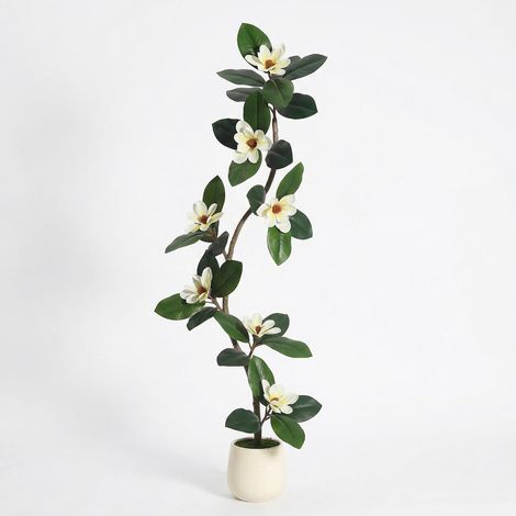 150cm Arbre Magnolia Artificiel en Caoutchouc en Pot Blanc – 7 Fleurs réalistes – Énorme Plante Verte déco Salon, Bureau, Maison – Idéal Cadeau, Style ficus (1/5)