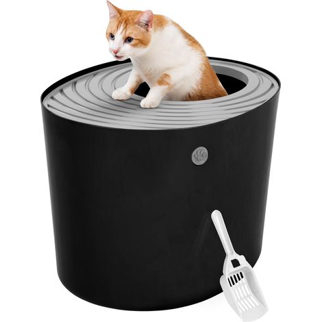 Maison de Toilette pour Chat avec Pelle, Max. 7 kg, Noir, Ouverture en Haut, Bac a Litiere avec Couvercle, Amovible, pour Chaton, Grande Capacité, sans BPA, Nettoyage Facile, PUNT-530 (1/5)