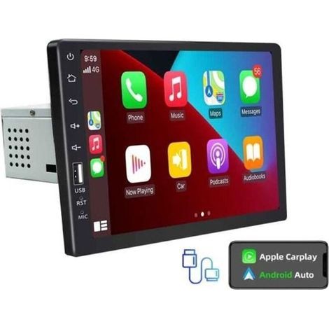 Autoradio 1 DIN con CarPlay e touchscreen da 9 pollici – Lettore multimediale USB Bluetooth – Compatibile con Android e iOS (1/4)