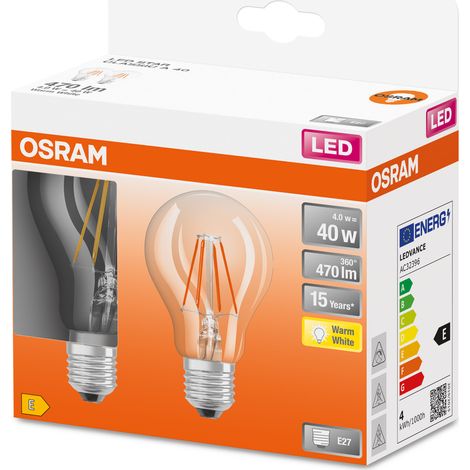 Led Standard Verre Clair 4w E27 Chaud Boite De 2 - Osram (1/4)