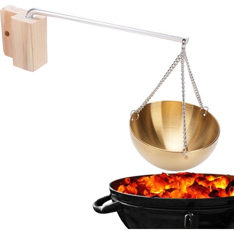 Bol D'huiles Essentielles Rond 12cm Acier Inoxydable Doré Accessoire Sauna Bol de Sauna Tasse à Huile Essentielle avec Bloc Bois et Bras Oscillant RéGlable Parfum Jacuzzi Accessoire pour Spa la Maiso (1/5)