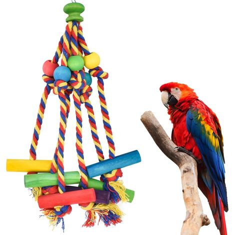 Jouet à suspendre pour oiseau avec cordes colorées et perchoirs en bois (1/5)