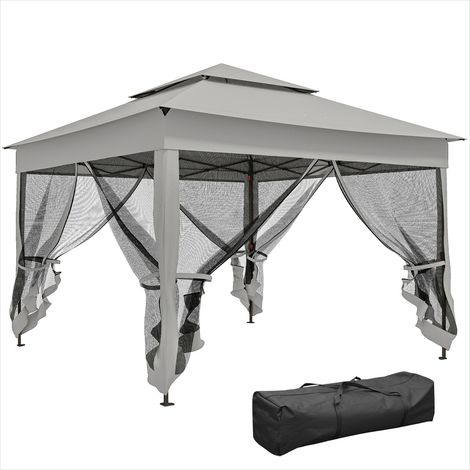 Store banne pliable 3 x 3 m acier avec moustiquaires Métal Gris (1/5)