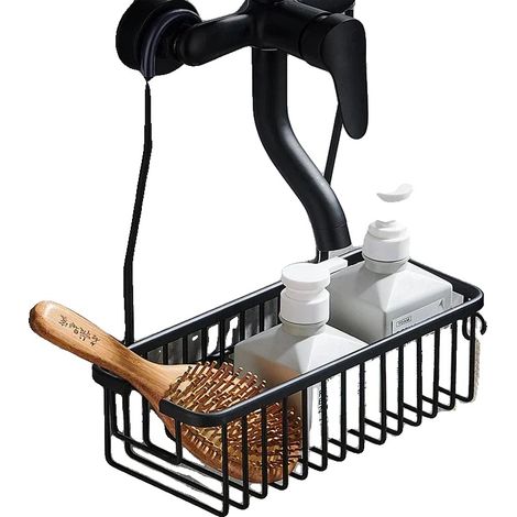 Étagère de Salle de Bain, Murale, Design en Aluminium Durable, noir (1/2)