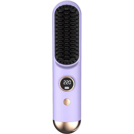 Brosse à cheveux volumisante sans fil pour cheveux courts, styler chauffant avec 3 réglages, chauffe rapide à 20°C, écran LED, USB-C, format voyage (violet)