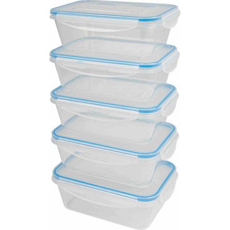 Ensemble de boîtes de conservation 5 pièces – 1000 ml – Étanches avec fermeture Click & Safe – Résistantes de -40 à +110 °C