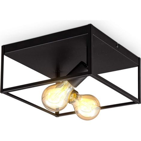 plafonnier cage métal noir,pour 2 ampoules E27 de max 60W,ampoules non incluses,éclairage plafond vintage entrée,couloir,chambres IP20 (1/4)