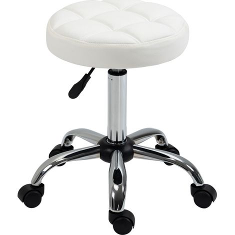 Tabouret de bureau roulant réglable en hauteur en simili cuir blanc Ø35,5 x 51-67 cm (1/5)
