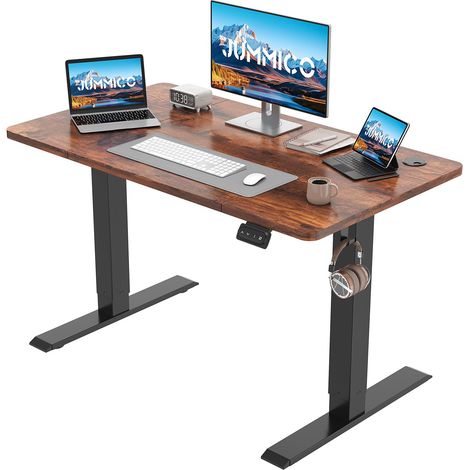Réglable en Hauteur Bureau Assis Debout Électrique Marron (1/5)