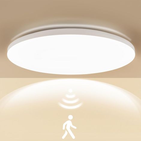 Plafonnier LED avec détecteur de mouvement Radar, 20W 2700LM 136Lm/W 4000K Plaque LED, IP54 plafond étanche pour salle de bain, garage, escalier, sous-sol, balcon, couloir Ø30cm (1/5)