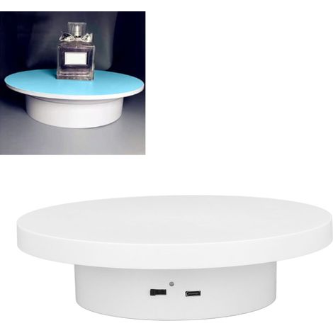 Présentoir de plateau tournant électrique blanc à vitesse fixe et capacité de charge de 3 kg, rechargeable, diamètre de 15 cm. (1/5)
