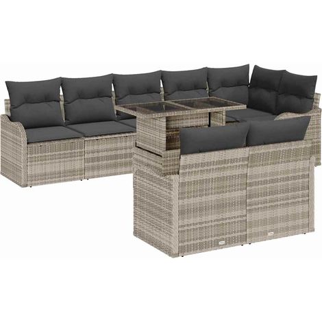 Maison Exclusive - Juego de salón con cojín 9 pcs Gris claro Poli