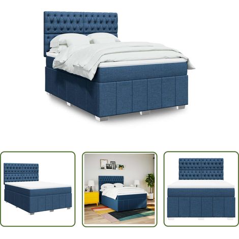 vidaXL Boxspringbett mit Matratze Blau 140x190 cm Stoff
