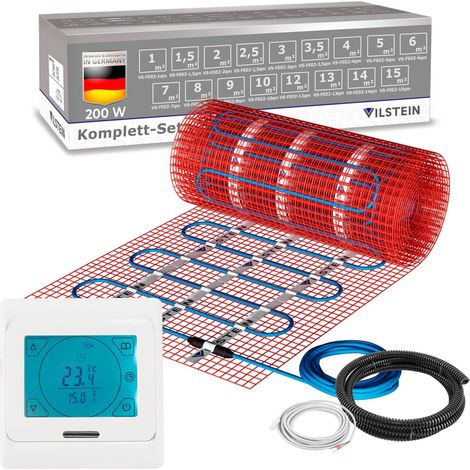 VILSTEIN© Elektrische Fußbodenheizung  200W/m² TWIN Technologie Elektro  Komplett-Set  7m²- 14m