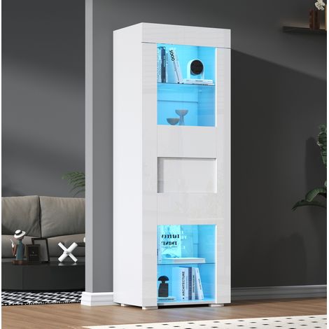 Vitrina alta 60 x 40 x 170 cm con LED, puerta acrílica, blanco OKMYHOME (1/5)