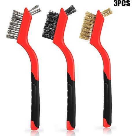 3 Stück Mini Drahtreinigungsbürste, Drahtbürsten, Messingbürste, Edelstahl Minibürsten mit ergonomischem Griff (1/4)