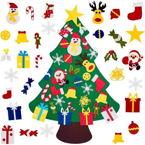 DIY Weihnachtsbaum aus Filz mit 30 Ornamenten für Kinder Wanddekoration (1/5)