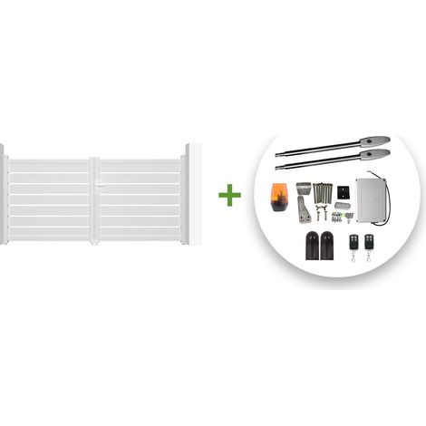 Pack puerta batiente automática 3m VOGEL 300 x 140 cm blanco + motor TANKER B250 (1/4)