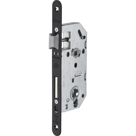 THIRARD - Serrure encastrable Monomax NF pour cylindre européen, axe 40mm, bouts ronds, têtière noire - THIRARD