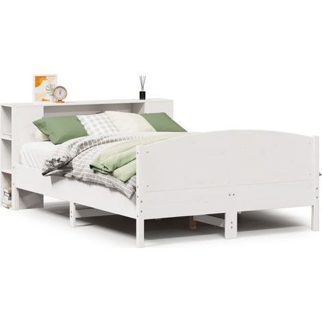 Maison Exclusive - Massivholzbett mit Regal ohne Matratze Weiß 13