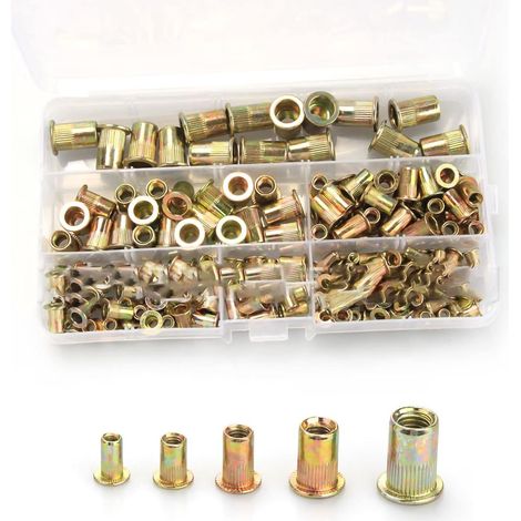 165 pièces écrous à rivets, assortiment de couleurs zinguées à tête plate, écrous filetés M3 M4 M5 M6 M8 (1/5)