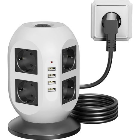 8-Port-USB-Steckdosenleiste mit Überspannungsschutz, 2 Meter, Doppelschalter, für Zuhause/Büro