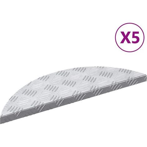 Bandes antidérapantes pour escalier, 5 pièces, argentées, 60 x 18 x 2,5 cm, aluminium. (1/4)