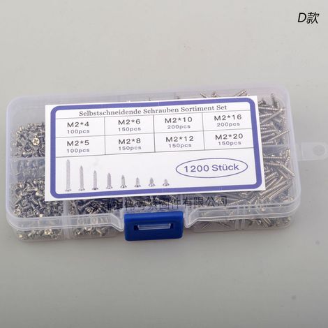Kit 1070 vis à bois assorties, tête fraisée, embouts Phillips, tailles M2 x 4/5/6/8/10/12/16/20 mm, acier carbone nickelé, lot de fixation polyvalent (1/5)