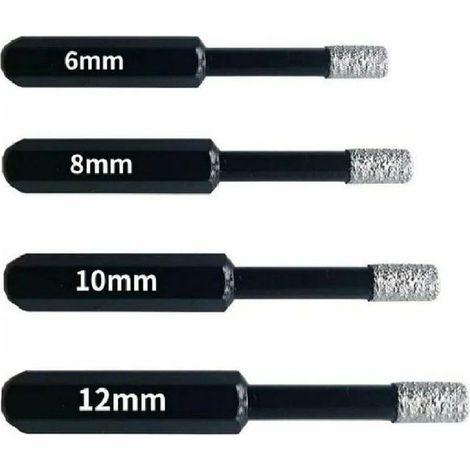 Forets diamant professionnels pour carrelage, céramique, verre et pierre – Coffret de 4 mèches (6mm, 8mm, 10mm, 12mm) – Tige hexagonale anti-glisse (1/5)