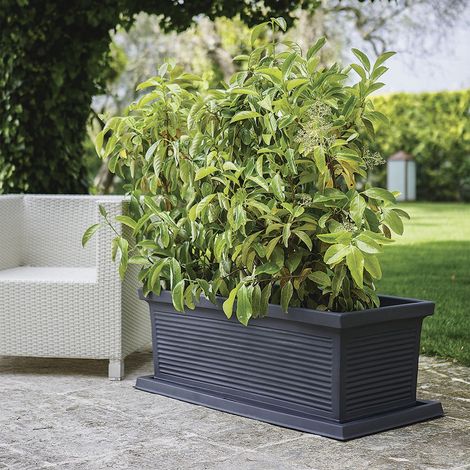 Vaso Fioriera decorativa classica tradizionale 80x40 H34 in polimero resistente antracite per piante per giardini e terrazze - Made in Italy - Monacis (1/4)