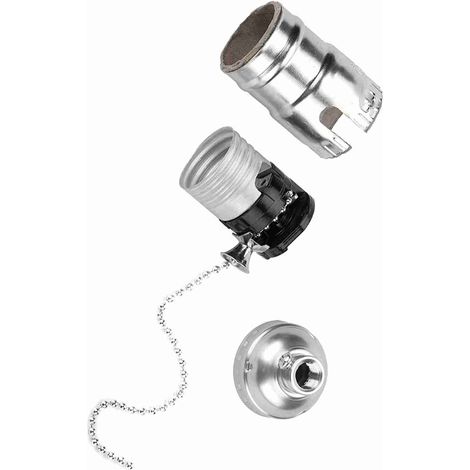 Douille Lumineuse Vintage E27 Aluminium avec Chaîne de Commande - Support de Lampe de Bureau avec Base à Vis - Argent (1/5)