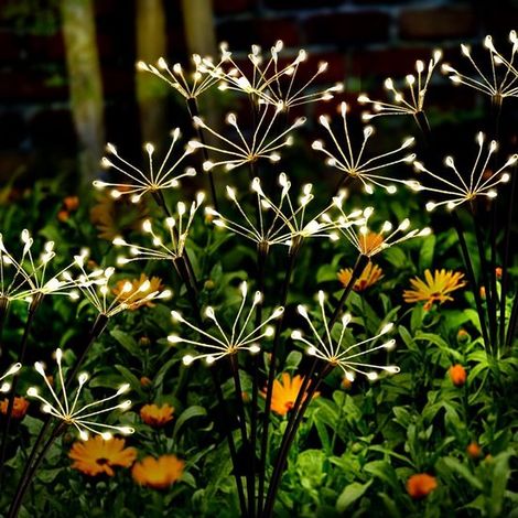 2 luces solares de jardín con efecto fuegos artificiales, 100 LED, 2 modos de iluminación, resistentes al agua, para caminos de jardín (1/5)