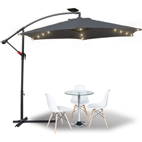 Hengda Ombrelloni con LED parasole in Ombrellone da giardino girevole a 360° Ombrelloni a semaforo con manovella UV30+ (Ø300 cm, grigio) (1/5)