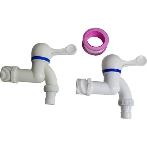 2 x Grifo de media vuelta de plástico 3/4 + Cinta de PTFE