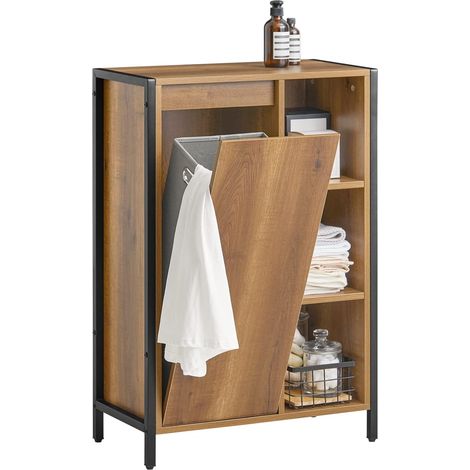 SoBuy Bathroom Cabinet Bathroom Storage Cabinet with Laundry Basket and Storage Compartments,BZR65-PF (1/5)