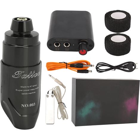 Kit de tatouage complet professionnel gris : stylo court gris, bloc d'alimentation noir 90‑265V, prise EU, faible bruit, ensemble 2 pièces (1/5)