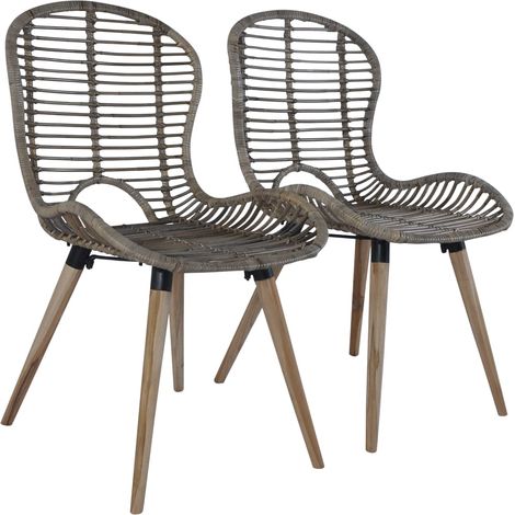 Dining Chairs 2 pcs Brown Natural Rattan vidaXL