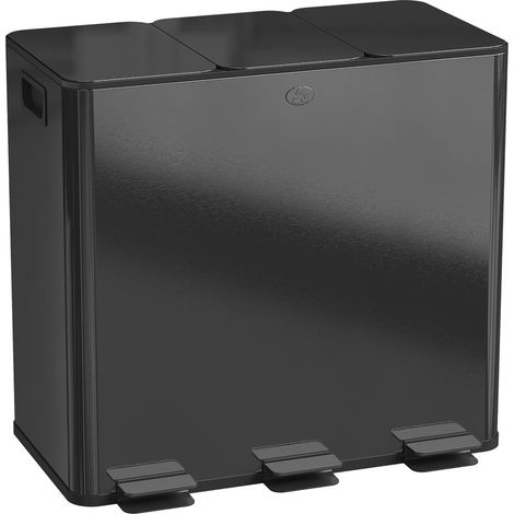 Pour cuisine, tri sélectif facile, poubelle à pédale 3 compartiments 20L avec seaux amovibles et fermeture douce, noir (1/5)