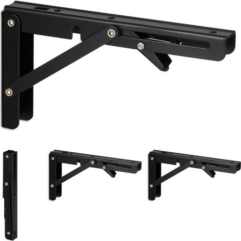 Relaxdays Escuadras para Estantería Plegables, Set de 4, Soportes para Baldas de Metal, 11 x 3 x 20 cm, Negro