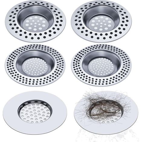 Lot de 6 Pcs Filtre evier Cuisine avec Filtre Lavabo Salle de Bain, Filtre évier Cuisine, Filtre Cheveux Douche, Grille evier Cuisine, Protege evier Cuisine, Métal (3 Tailles) (1/5)