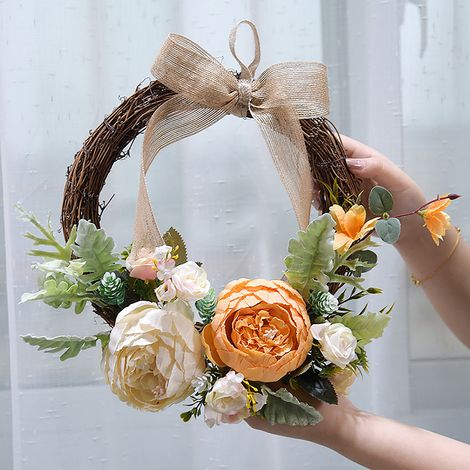 Künstlicher Pfingstrosenkranz, Außendekoration, Girlande, Hochzeit, Haustürdekoration (1/5)