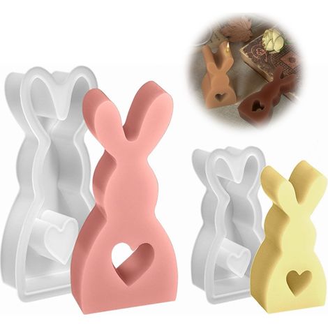 Moule En Silicone Lapin De Pâques - Pour Bougies En Cire De Soja Plâtre Et Savons - Démoulage Facile - Réutilisable - 2 Pièces (1/5)
