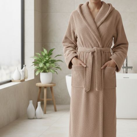 Accappatoio Satoka, 100% Cotone con Cappuccio, Sfumatura Colore Struttura Sabbia, Taglia m, Marrone Sabbia (1/4)