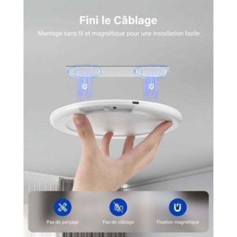 Plafonnier LED avec Detecteur de Mouvement, 6000mAh Rechargeable Plafonnier Sans Fil avec Télécommande, Ø19CM Rond Lampe Plafond 3000K-6500K Dimmable, pour Escalier Couloir Garage, Sans Percer